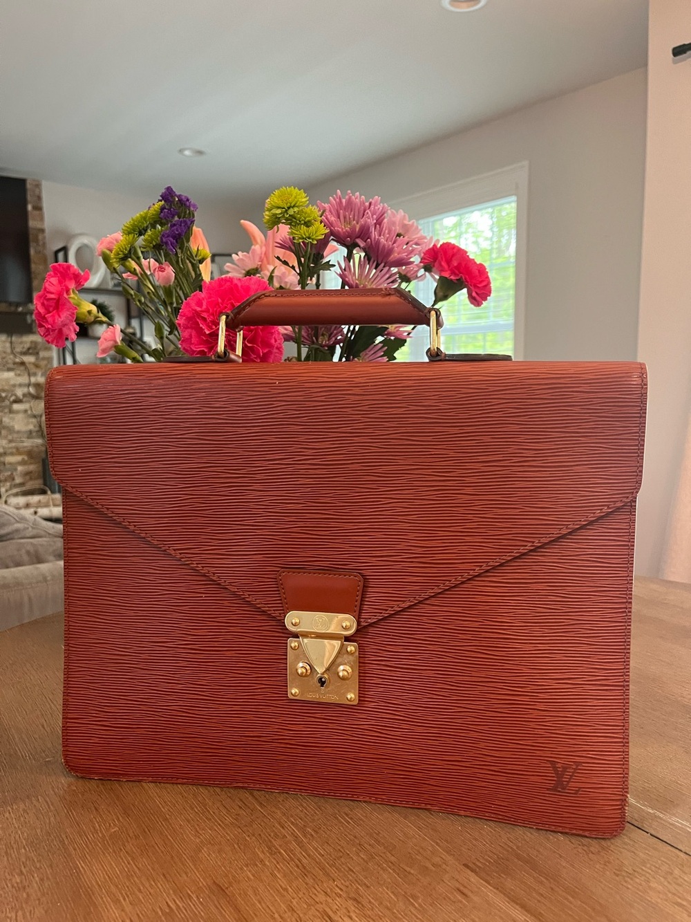 Brown Epi Leather Briefcase with Gold Hardware - Picture 1 of 4